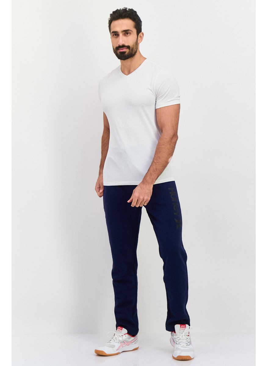 Men Regular Fit Drawstring Brand Logo Sweatpants, Navy