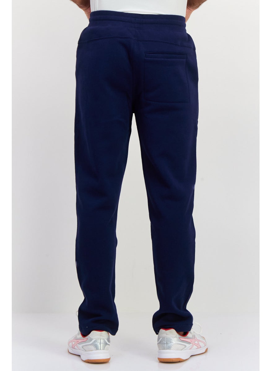Men Regular Fit Drawstring Brand Logo Sweatpants, Navy