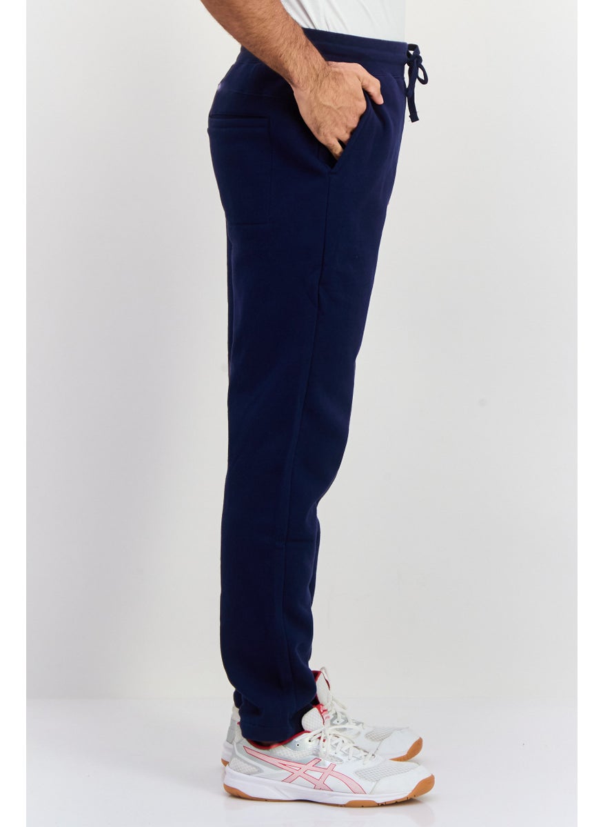 Men Regular Fit Drawstring Brand Logo Sweatpants, Navy