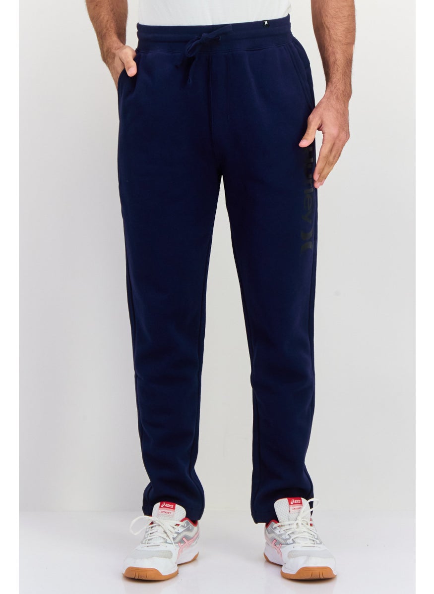 Men Regular Fit Drawstring Brand Logo Sweatpants, Navy