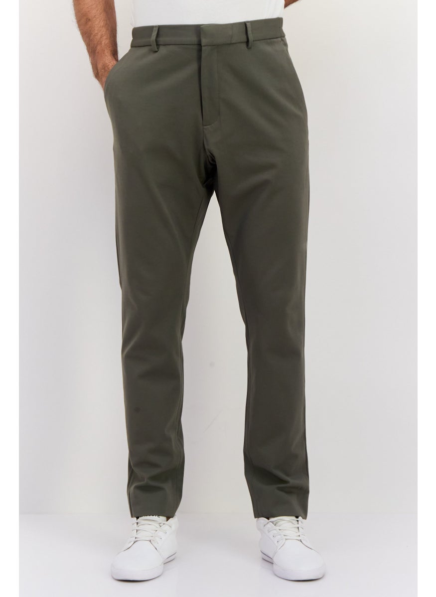 Men Regular Fit Plain Straight Leg Pants, Green