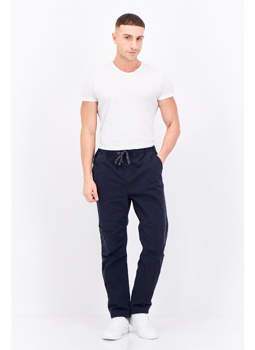Men Regular Fit Solid Straight Pants, Navy