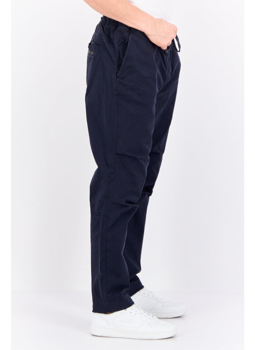 Men Regular Fit Solid Straight Pants, Navy