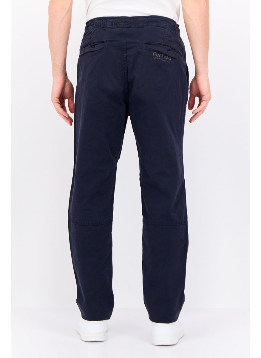 Men Regular Fit Solid Straight Pants, Navy