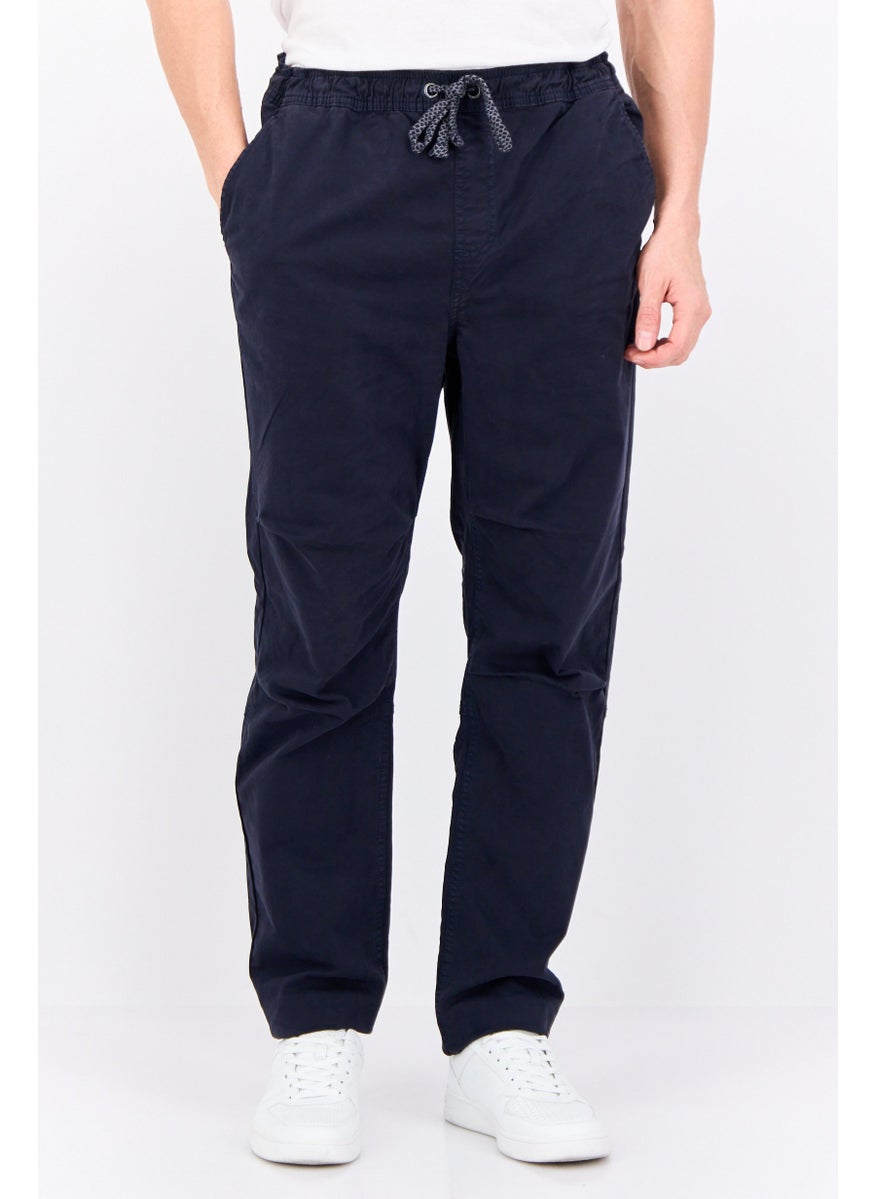 Men Regular Fit Solid Straight Pants, Navy