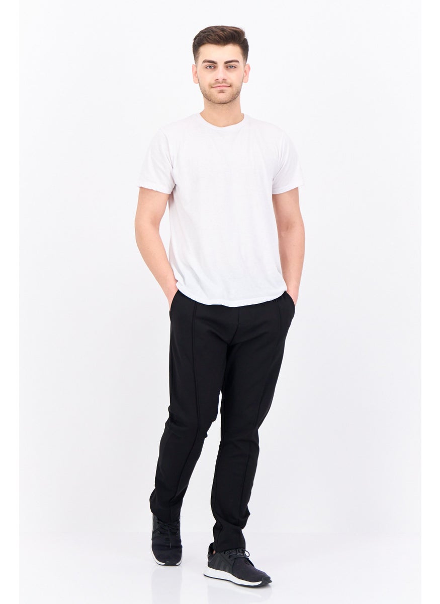 Men Regular Fit Plain Jogger Pants, Black
