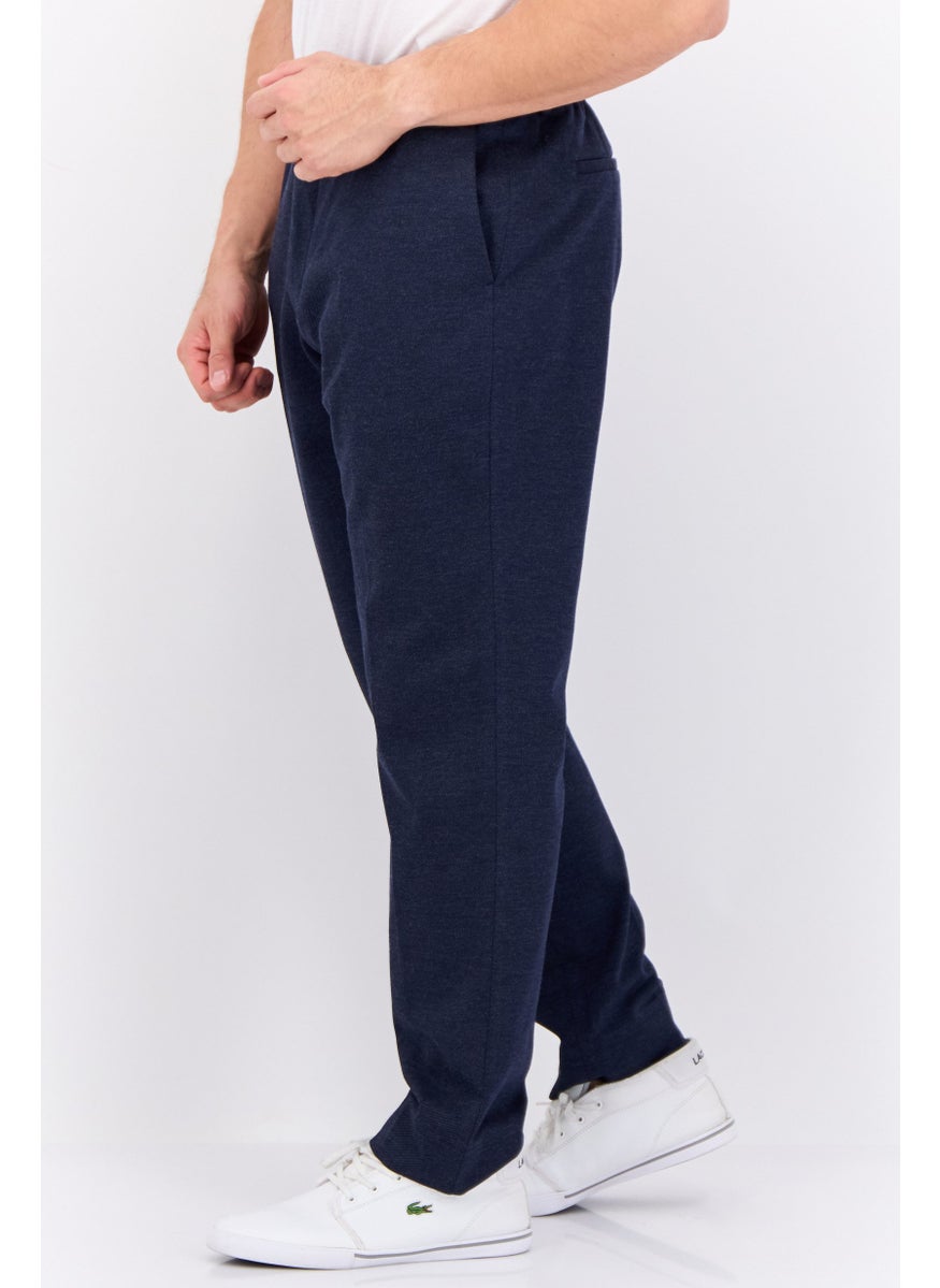 Men Slim Fit Solid Straight Leg Pants, Marine