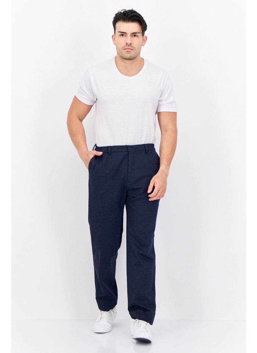 Men Slim Fit Solid Straight Leg Pants, Marine