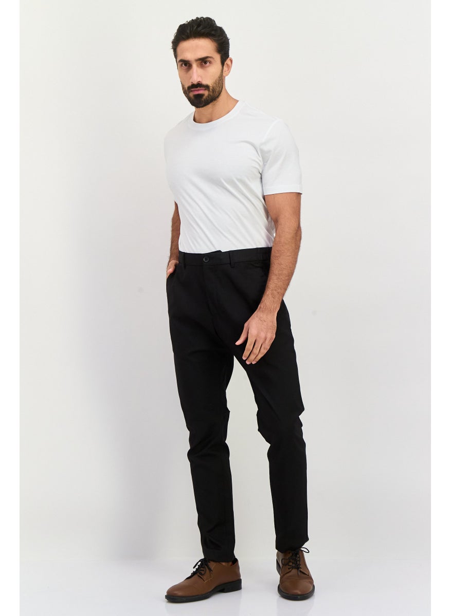 Men Regular Fit Micro Dots Straight Leg Pants, Black