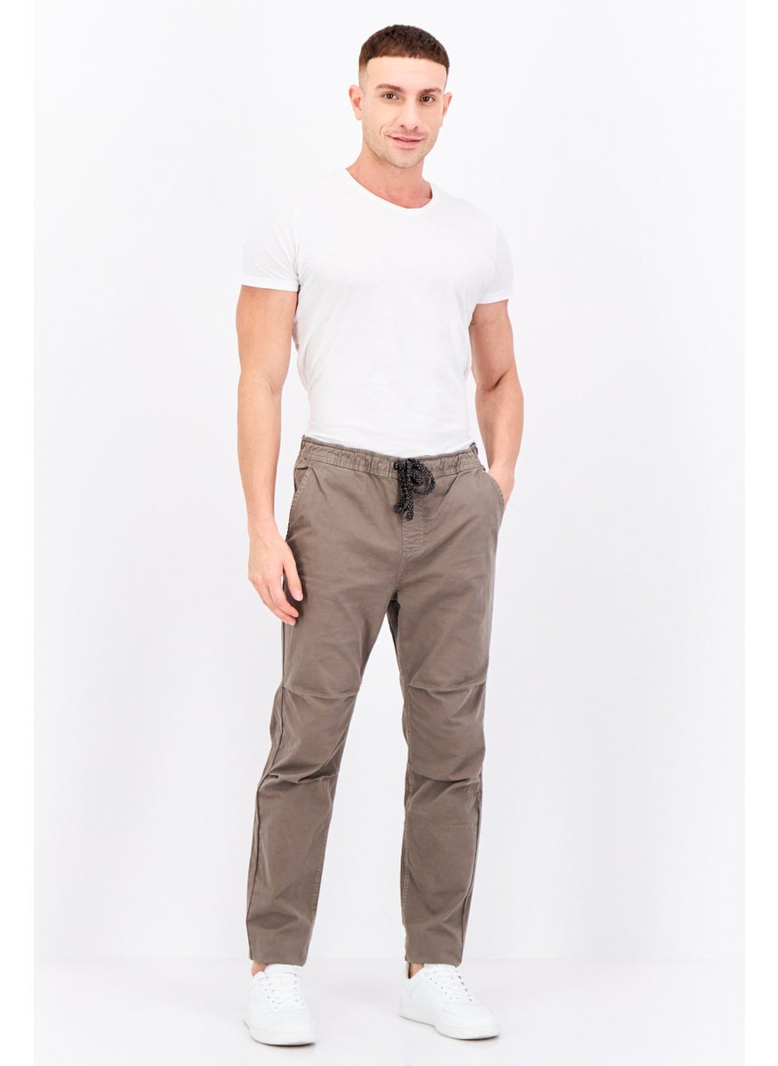 Men Regular Fit Drawstring Chino Pants, Taupe