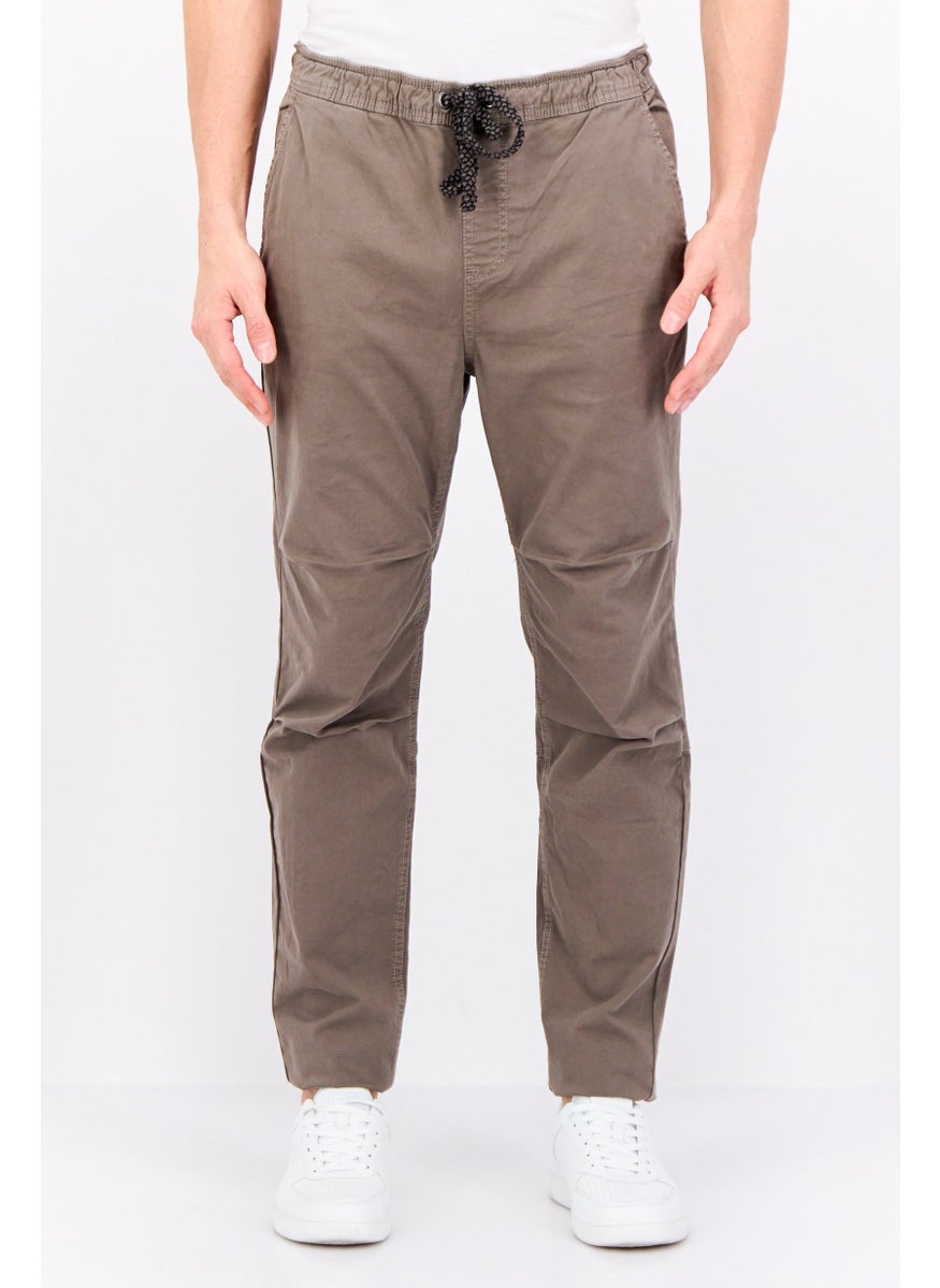 Men Regular Fit Drawstring Chino Pants, Taupe