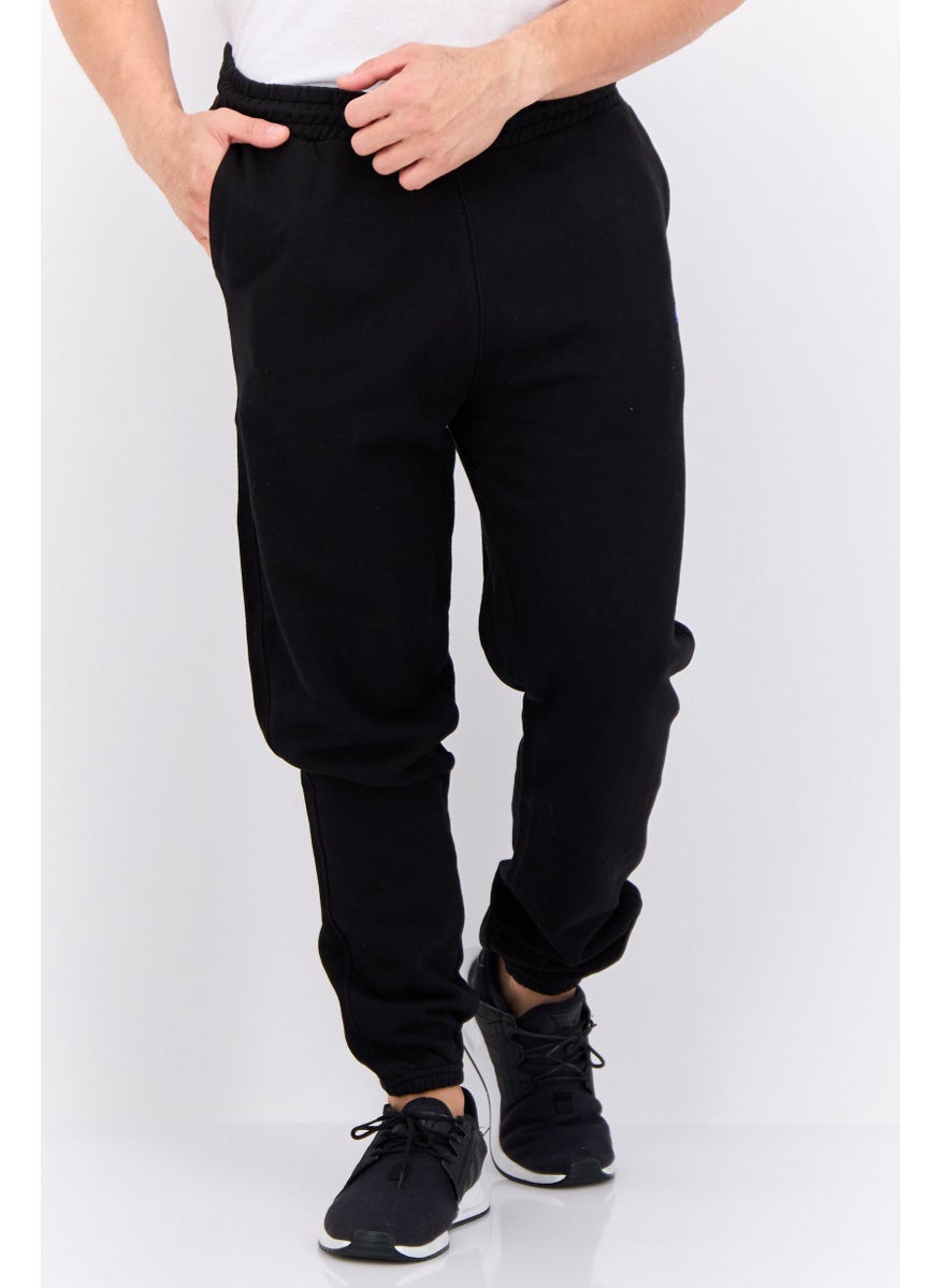 Men Regular Fit Brand Logo Sweatpants, Black