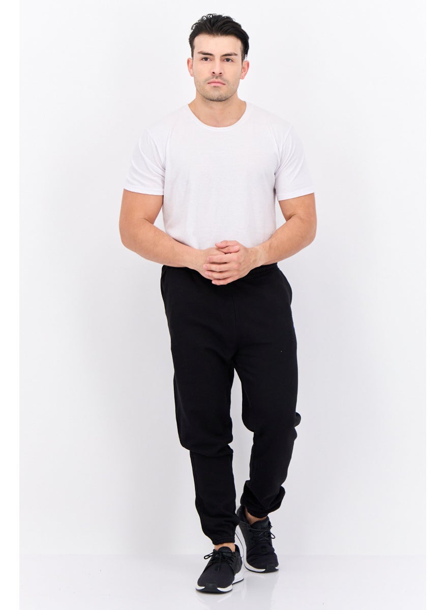 Men Regular Fit Brand Logo Sweatpants, Black