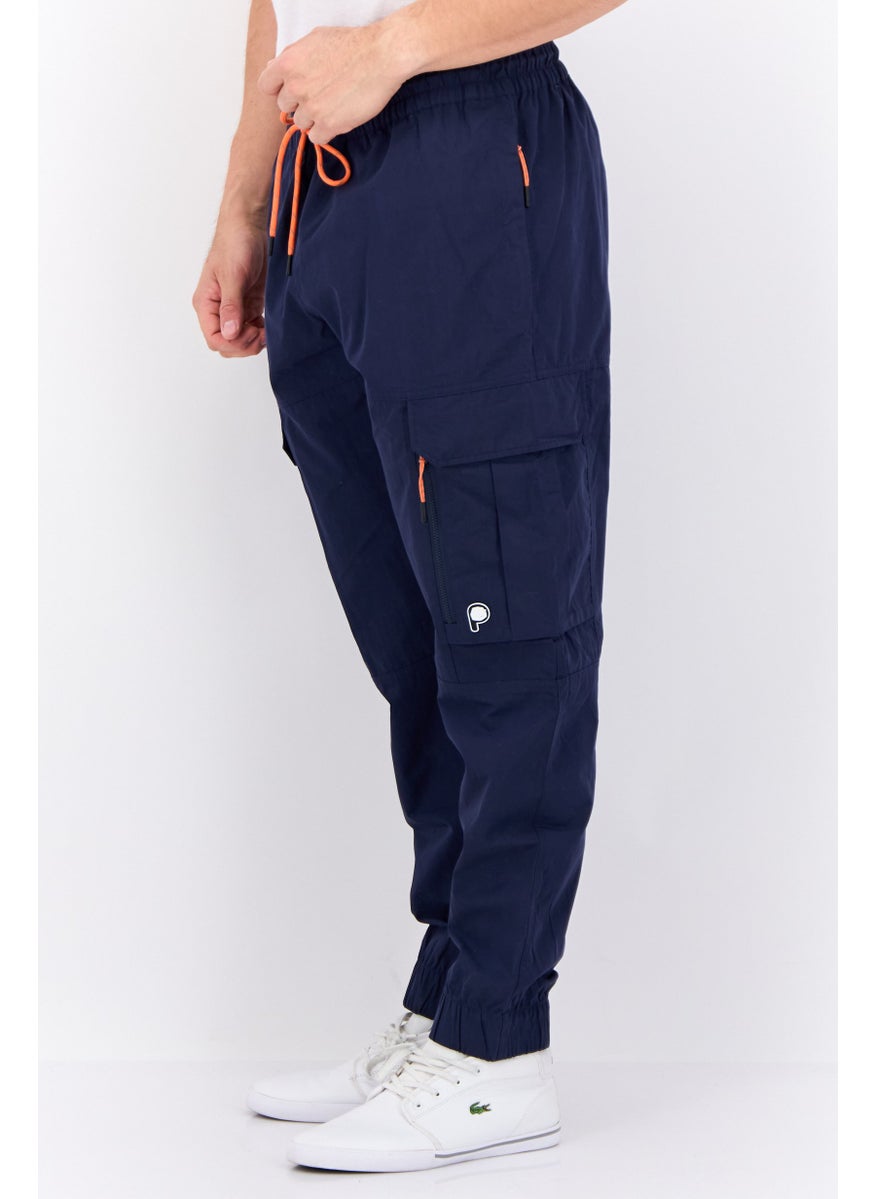 Men Regular Fit Drawstring Cargo Pants, Navy