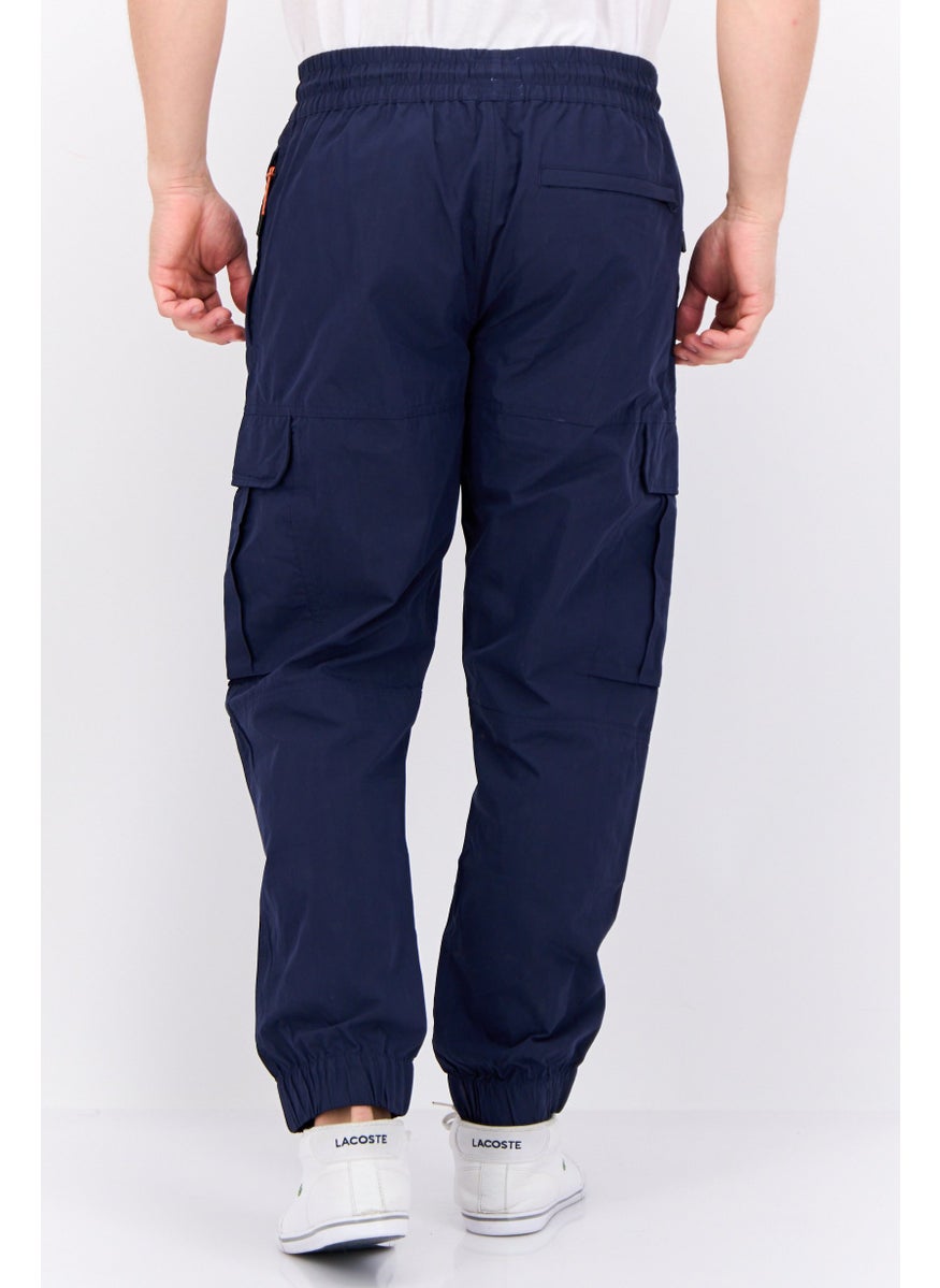 Men Regular Fit Drawstring Cargo Pants, Navy