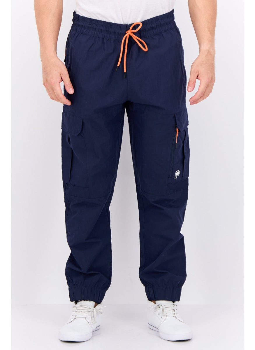 Men Regular Fit Drawstring Cargo Pants, Navy