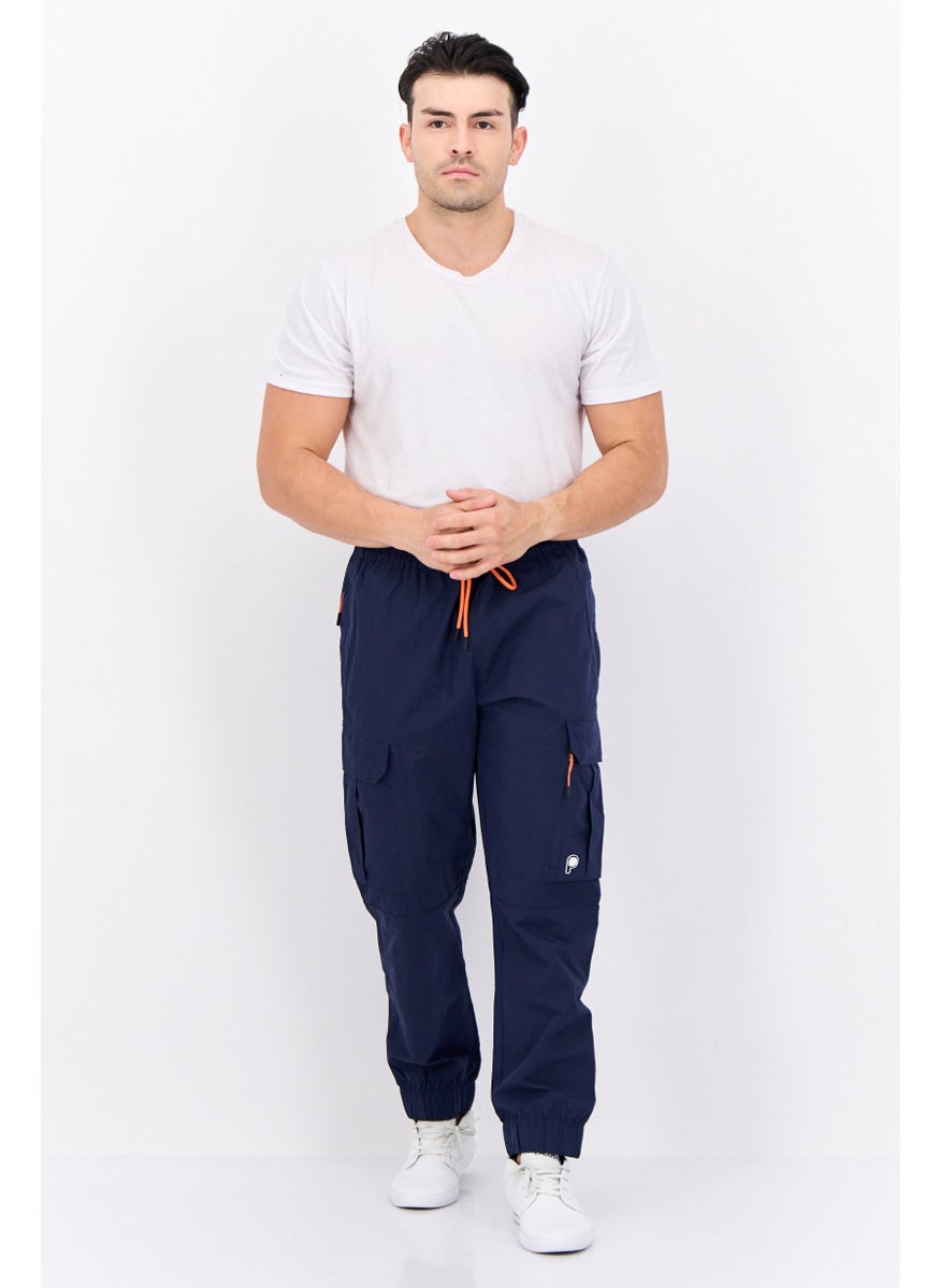 Men Regular Fit Drawstring Cargo Pants, Navy