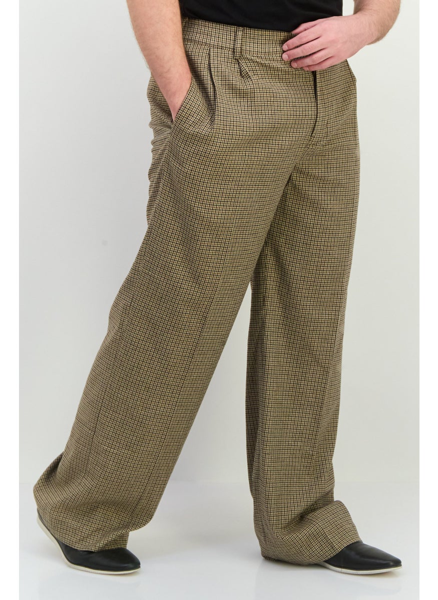Men Regular Fit Houndstooth Print Straight Leg Pants, Brown Combo