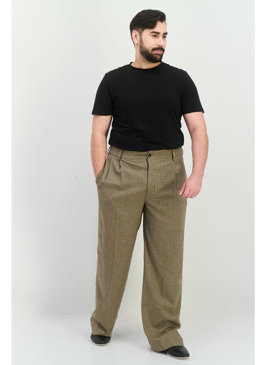 Men Regular Fit Houndstooth Print Straight Leg Pants, Brown Combo