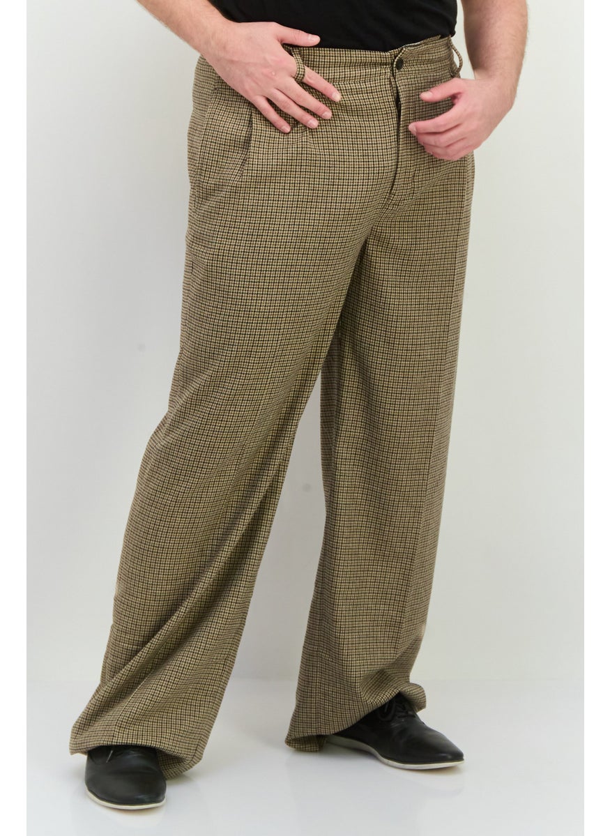 Men Regular Fit Houndstooth Print Straight Leg Pants, Brown Combo