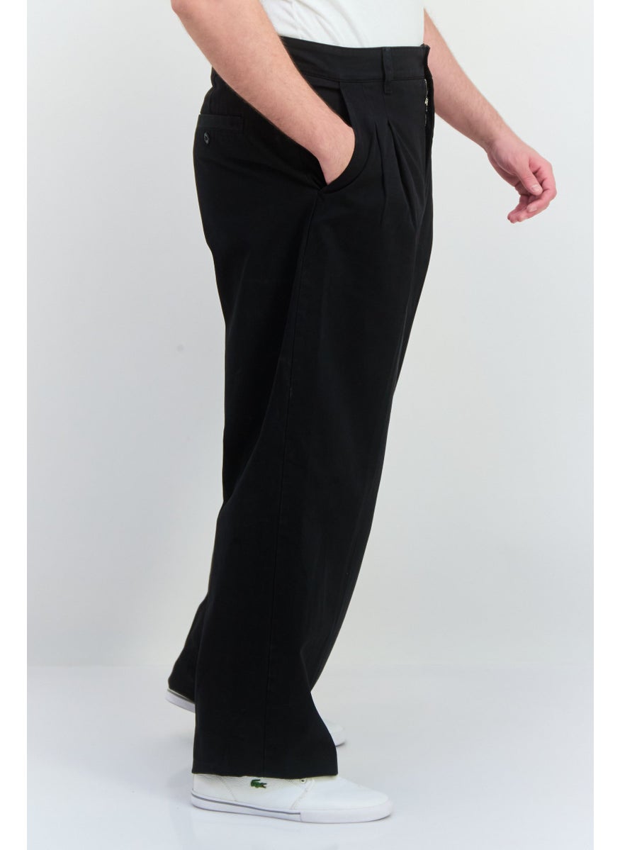 Men Regular Fit Solid Wide Leg Pants, Black