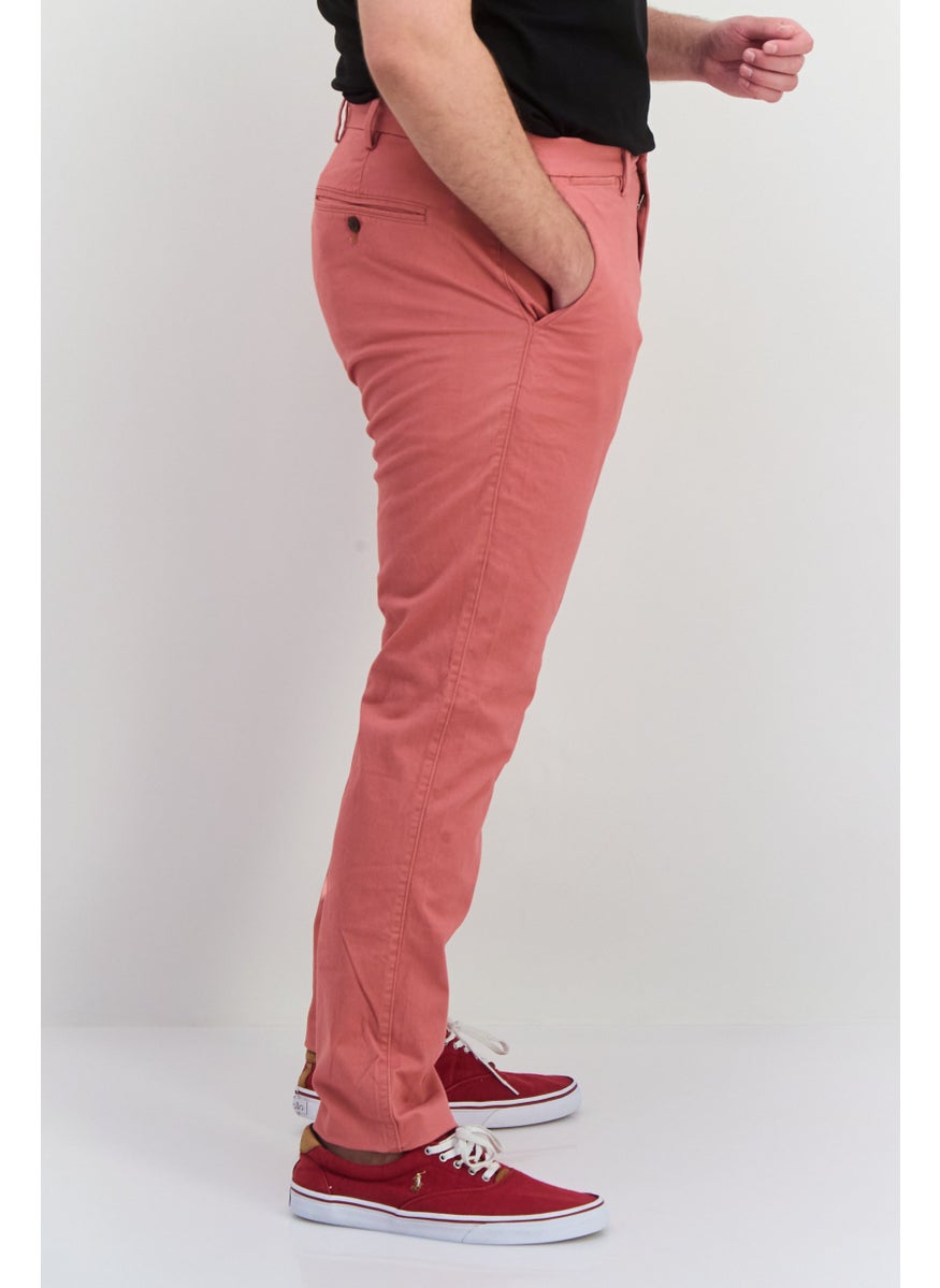 Men Slim Fit Plain Chino Pants, Pale Red