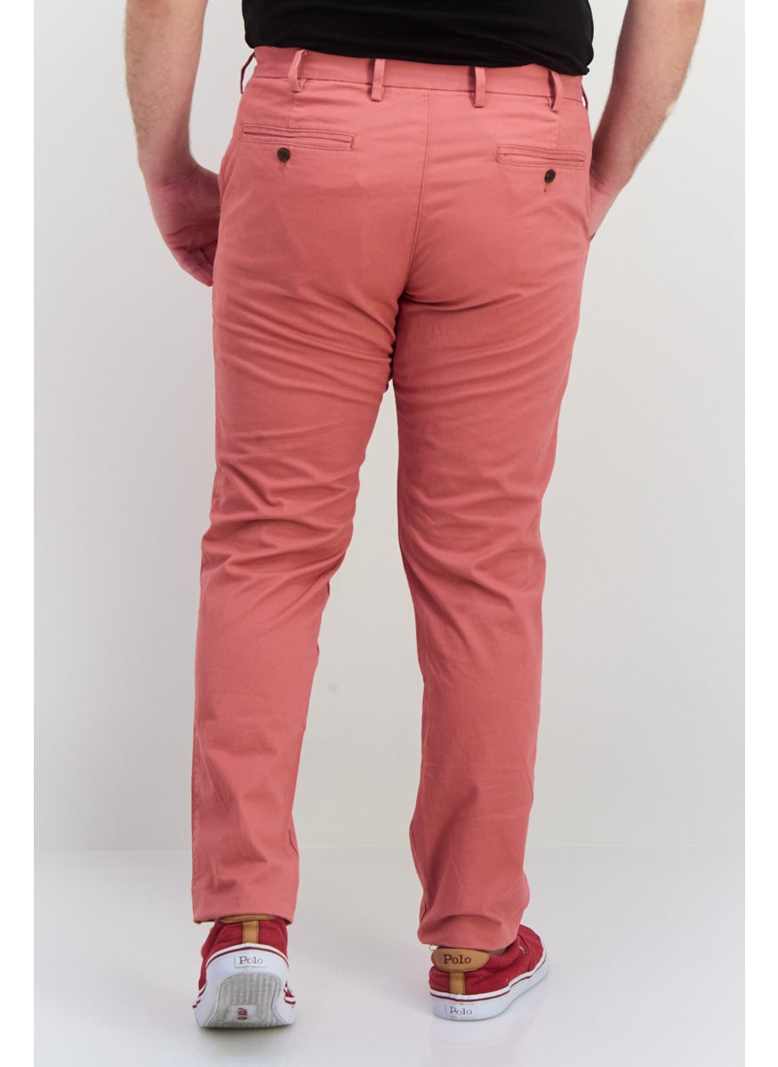Men Slim Fit Plain Chino Pants, Pale Red