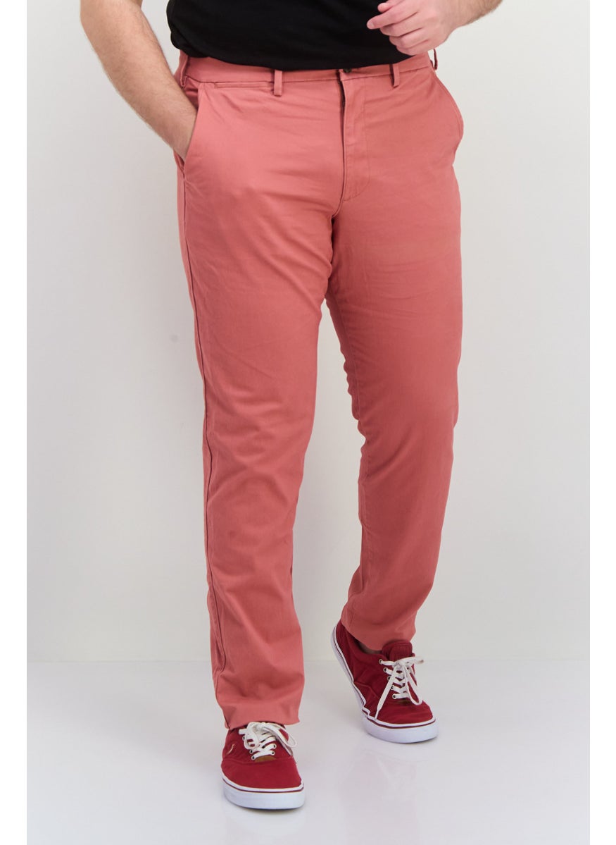 Men Slim Fit Plain Chino Pants, Pale Red