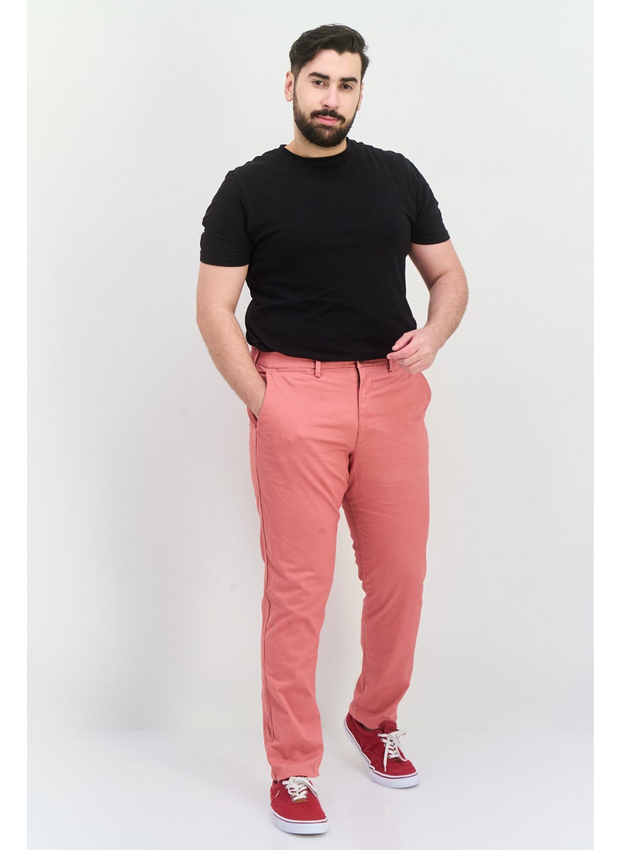 Men Slim Fit Plain Chino Pants, Pale Red