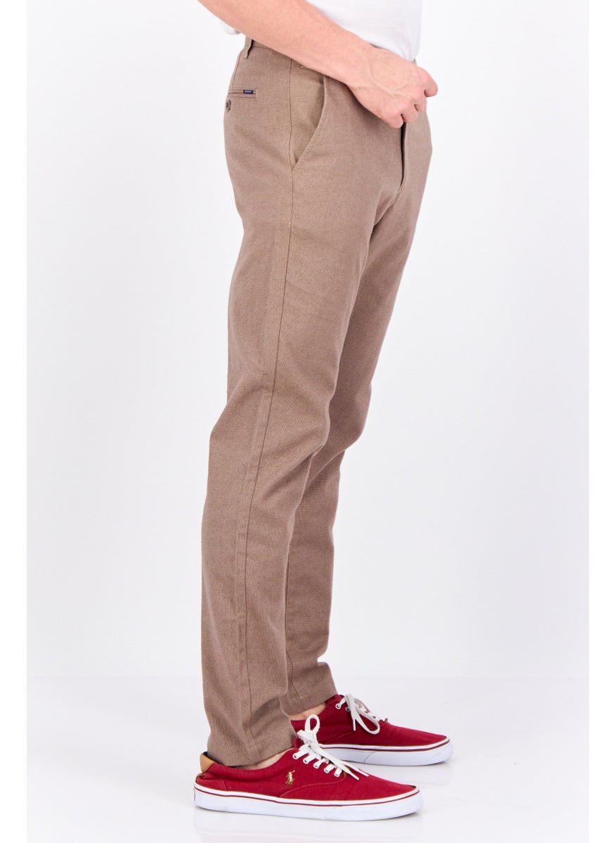 Men Slim Fit Textured Straight Leg Pants, Desert Brown
