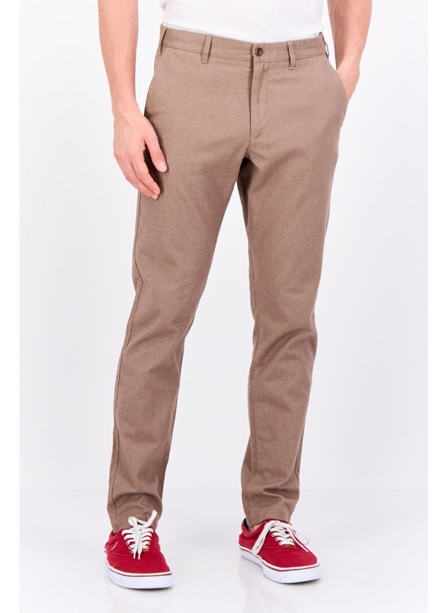 Men Slim Fit Textured Straight Leg Pants, Desert Brown