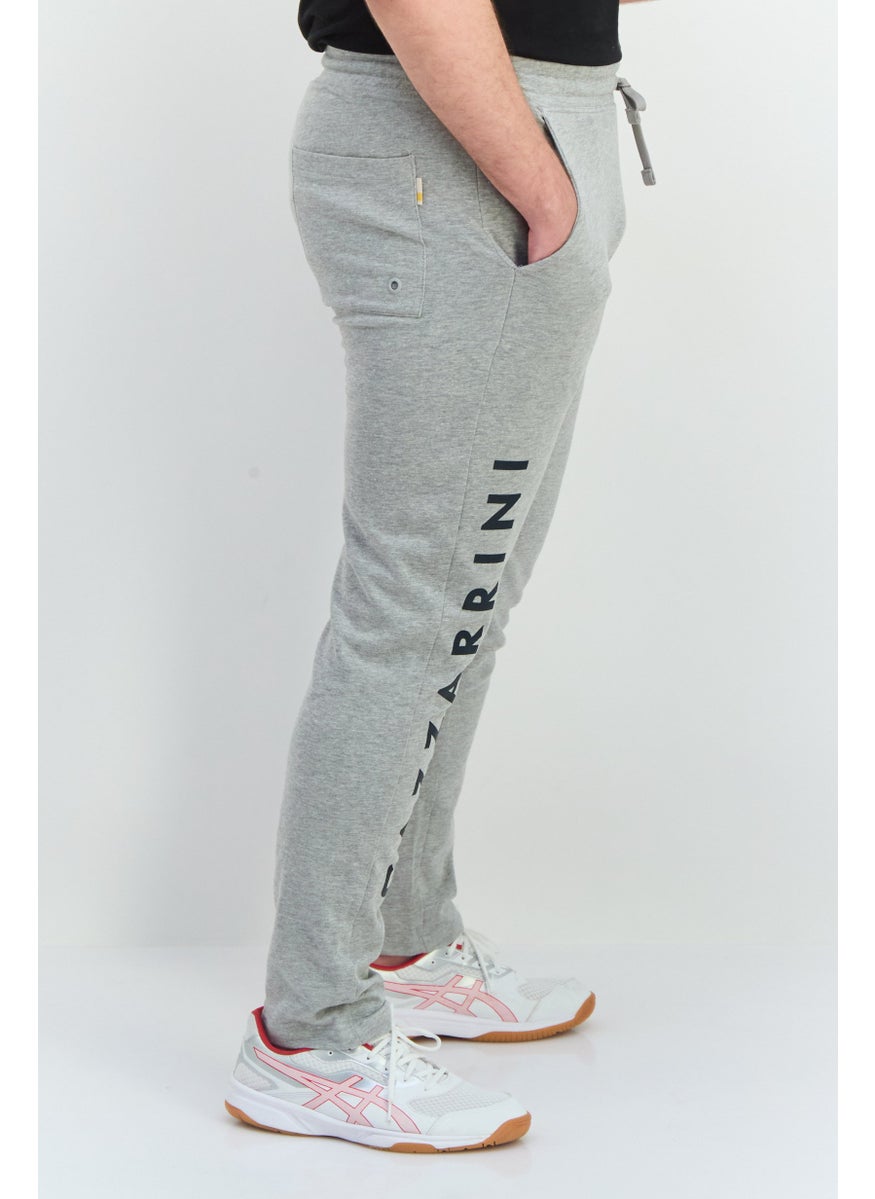 Men Regular Fit Drawstring Brand Logo Sweatpants, Grey