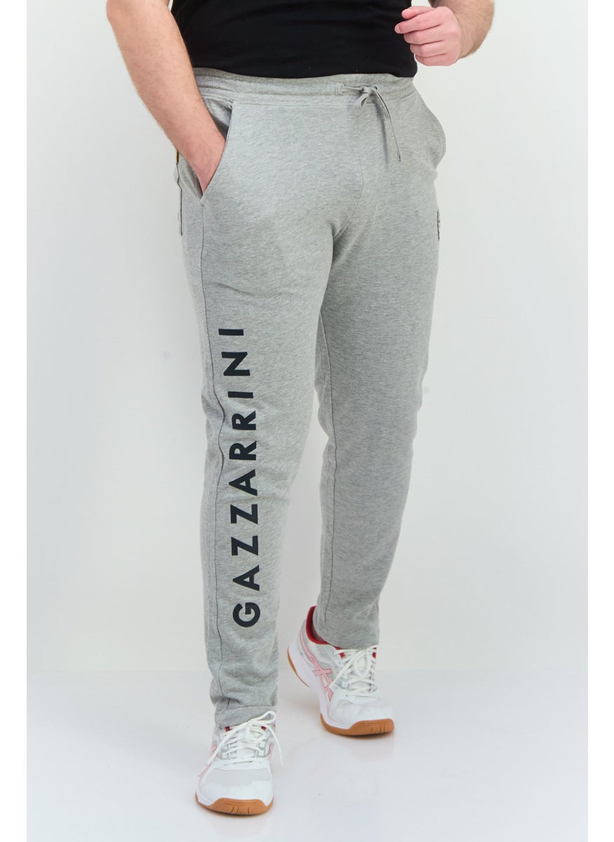 Men Regular Fit Drawstring Brand Logo Sweatpants, Grey