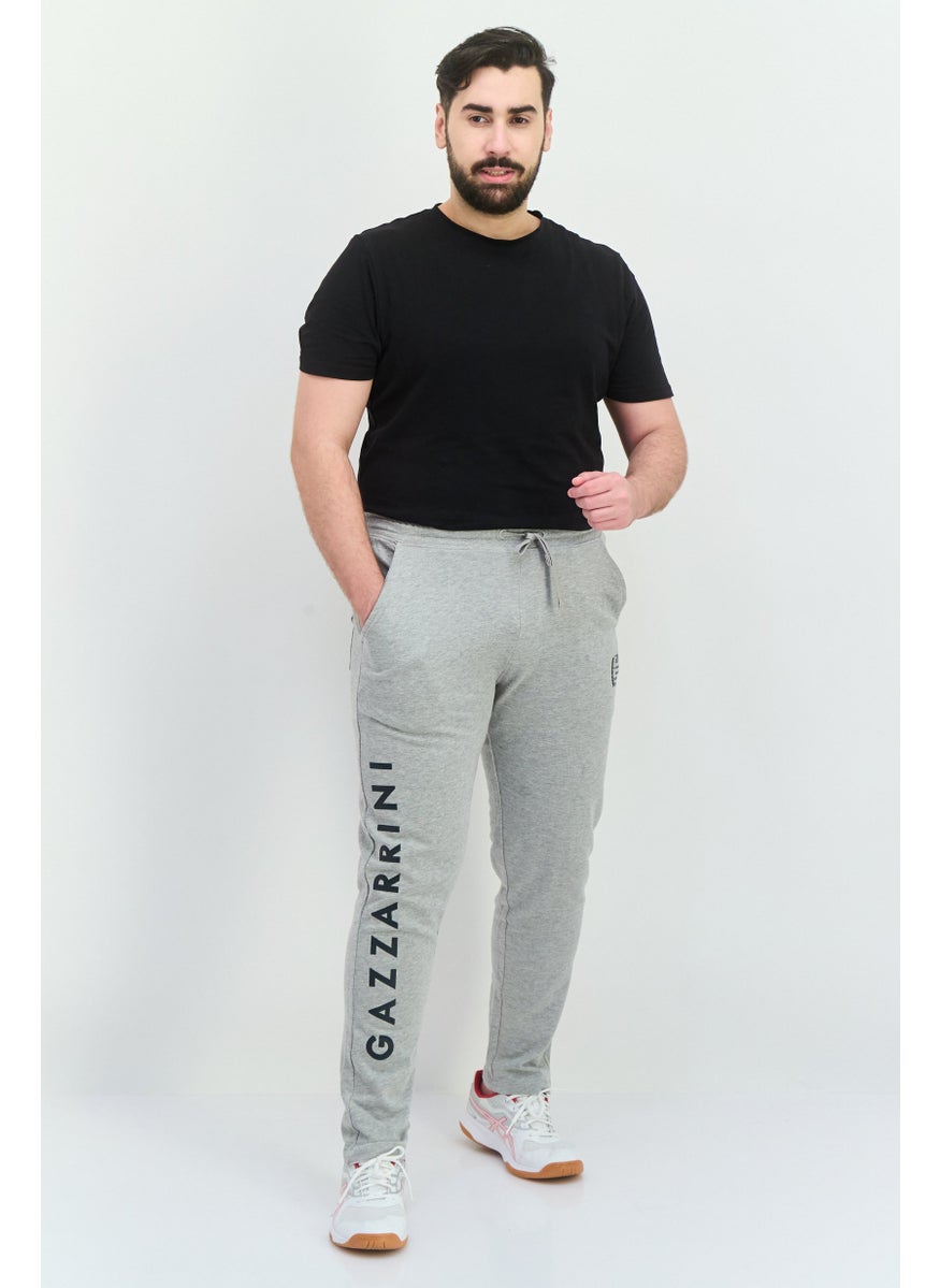 Men Regular Fit Drawstring Brand Logo Sweatpants, Grey