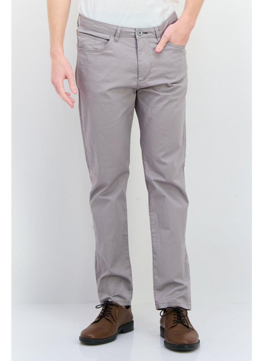 Men Regular Fit Solid Chino Pants, Grey