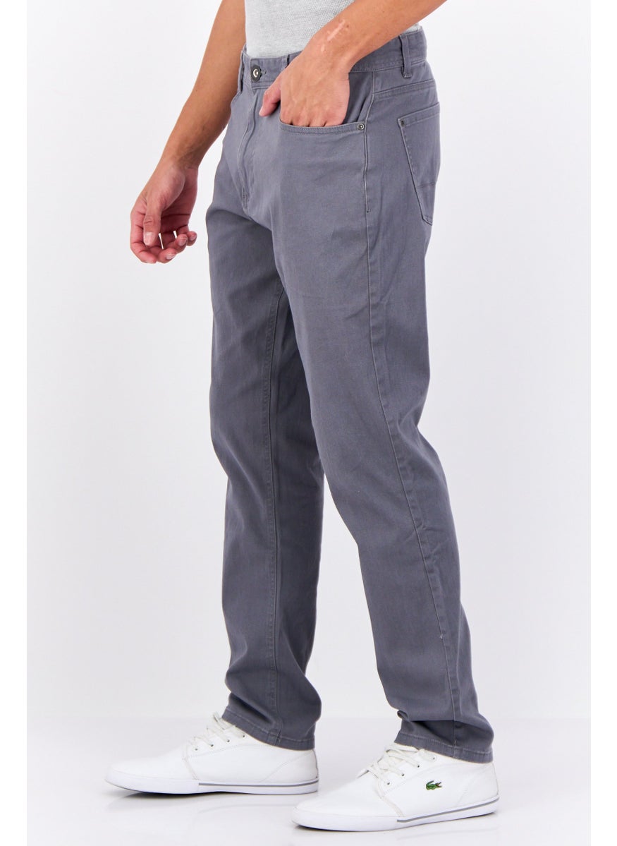 Men Regular Fit Solid Chino Pants, Grey