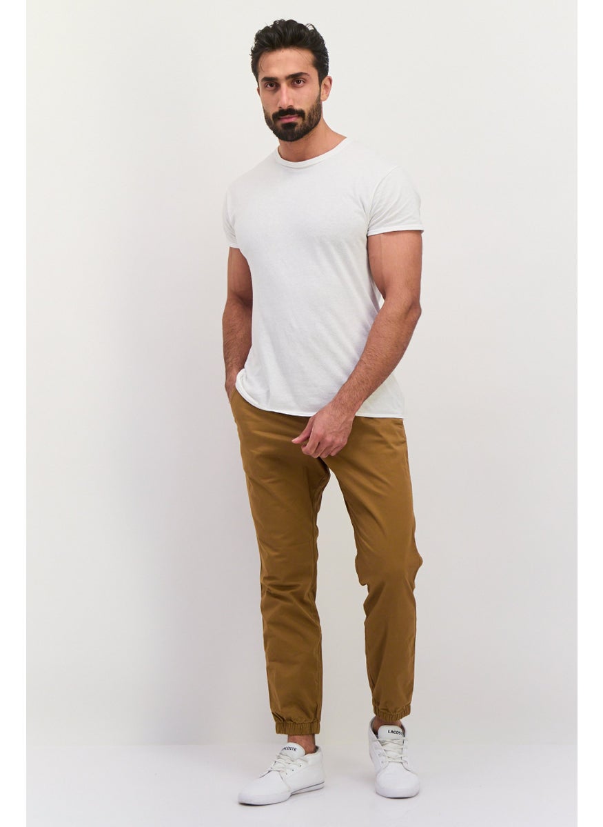 Men Regular Fit Solid Jogger Pants, Khaki