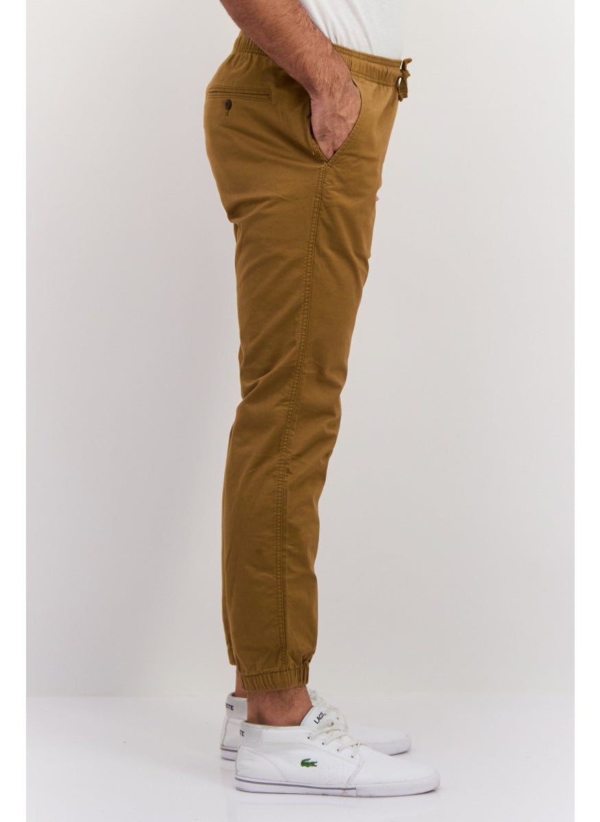 Men Regular Fit Solid Jogger Pants, Khaki