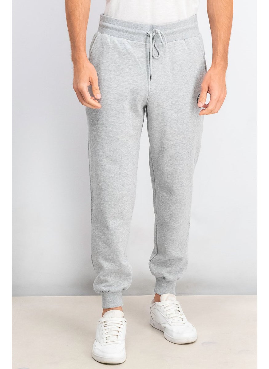 Men Graphic Printed Drawstring Jogger Pants, Heather Grey