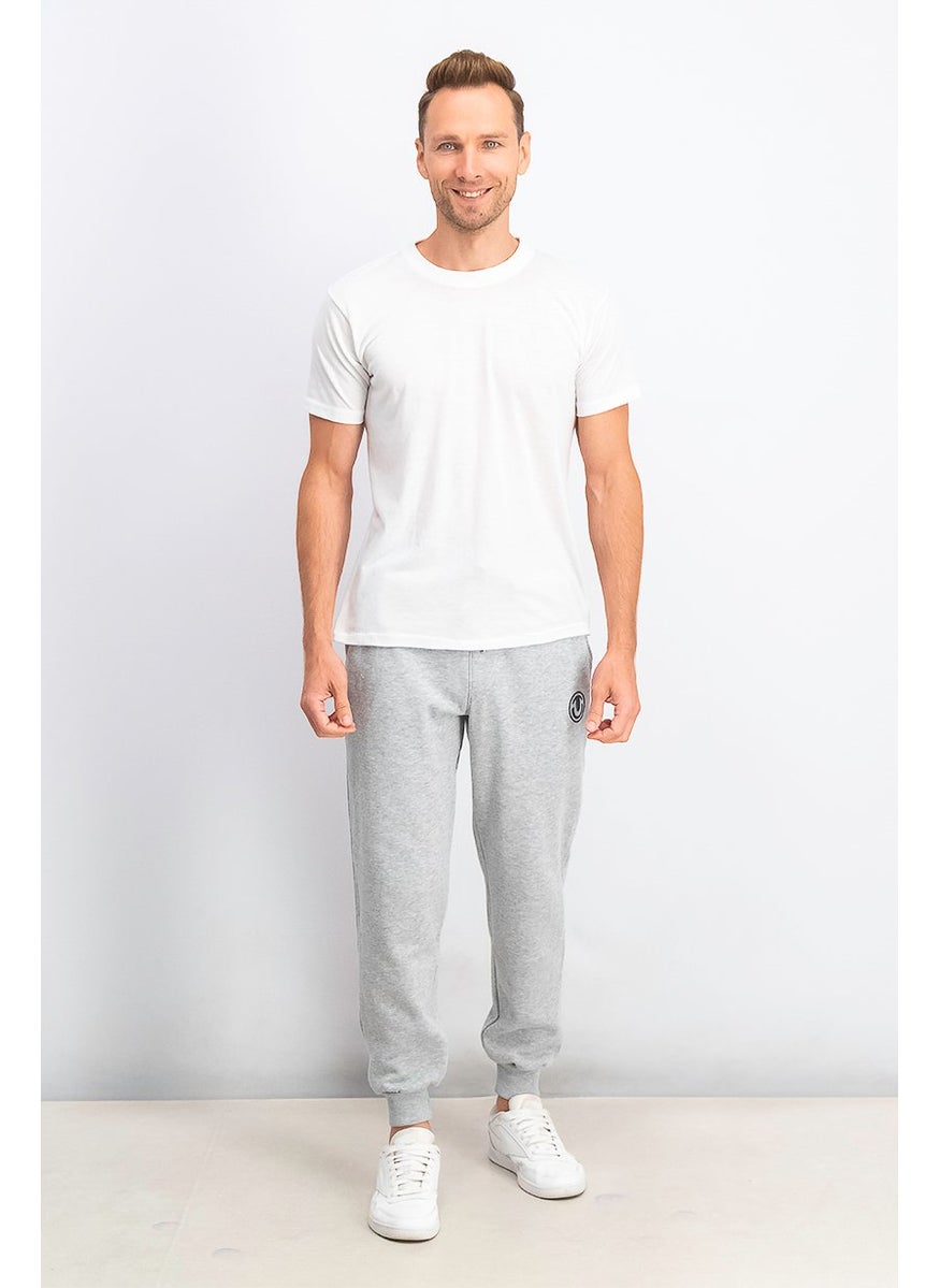 Men Graphic Printed Drawstring Jogger Pants, Heather Grey