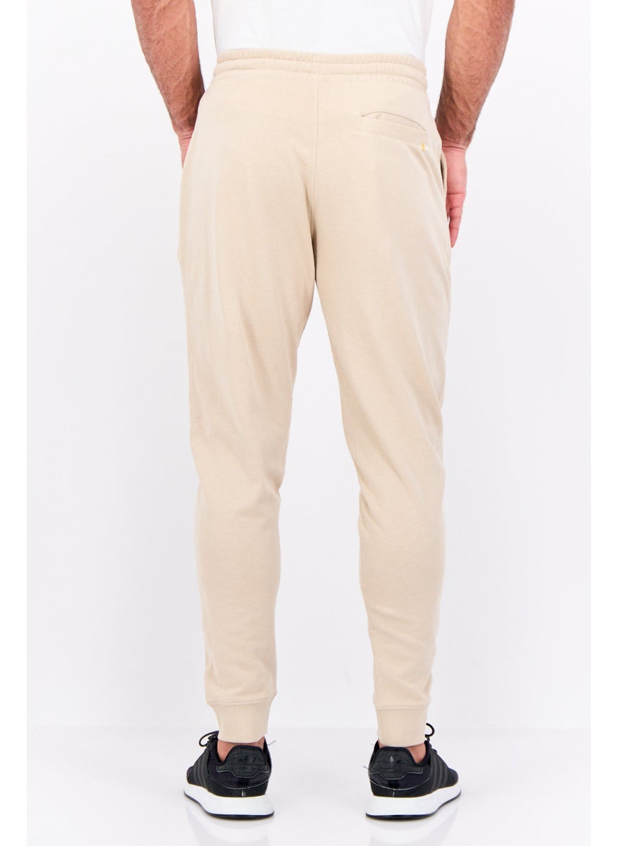 Men Regular Fit Brand Logo Joggers Pants, Beige