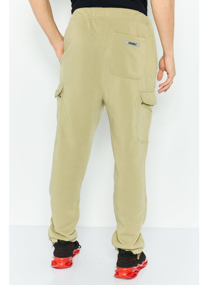 Men Regular Fit Brand Logo Cargo Sweatpants, Olive