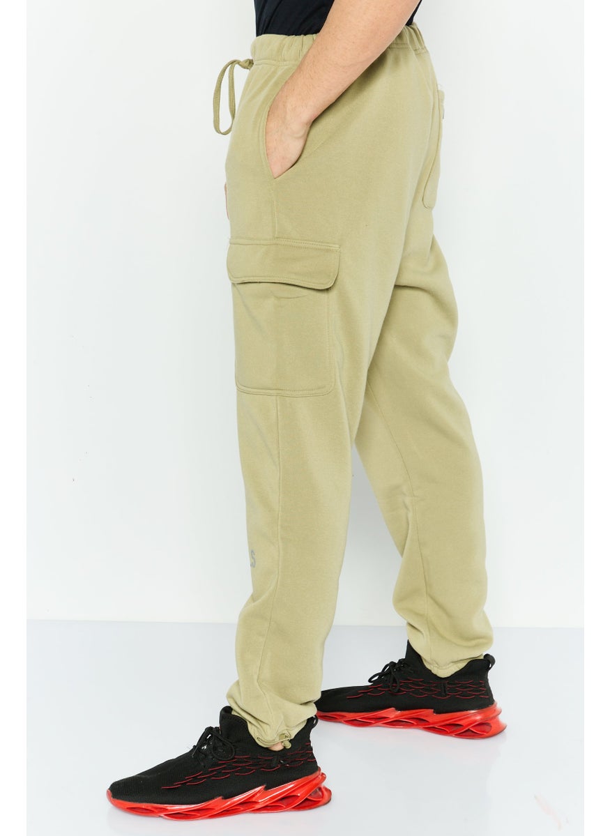 Men Regular Fit Brand Logo Cargo Sweatpants, Olive