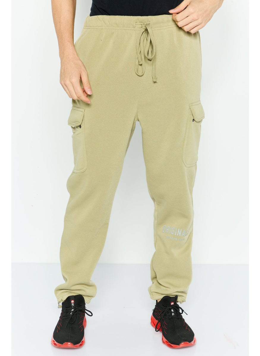 Men Regular Fit Brand Logo Cargo Sweatpants, Olive