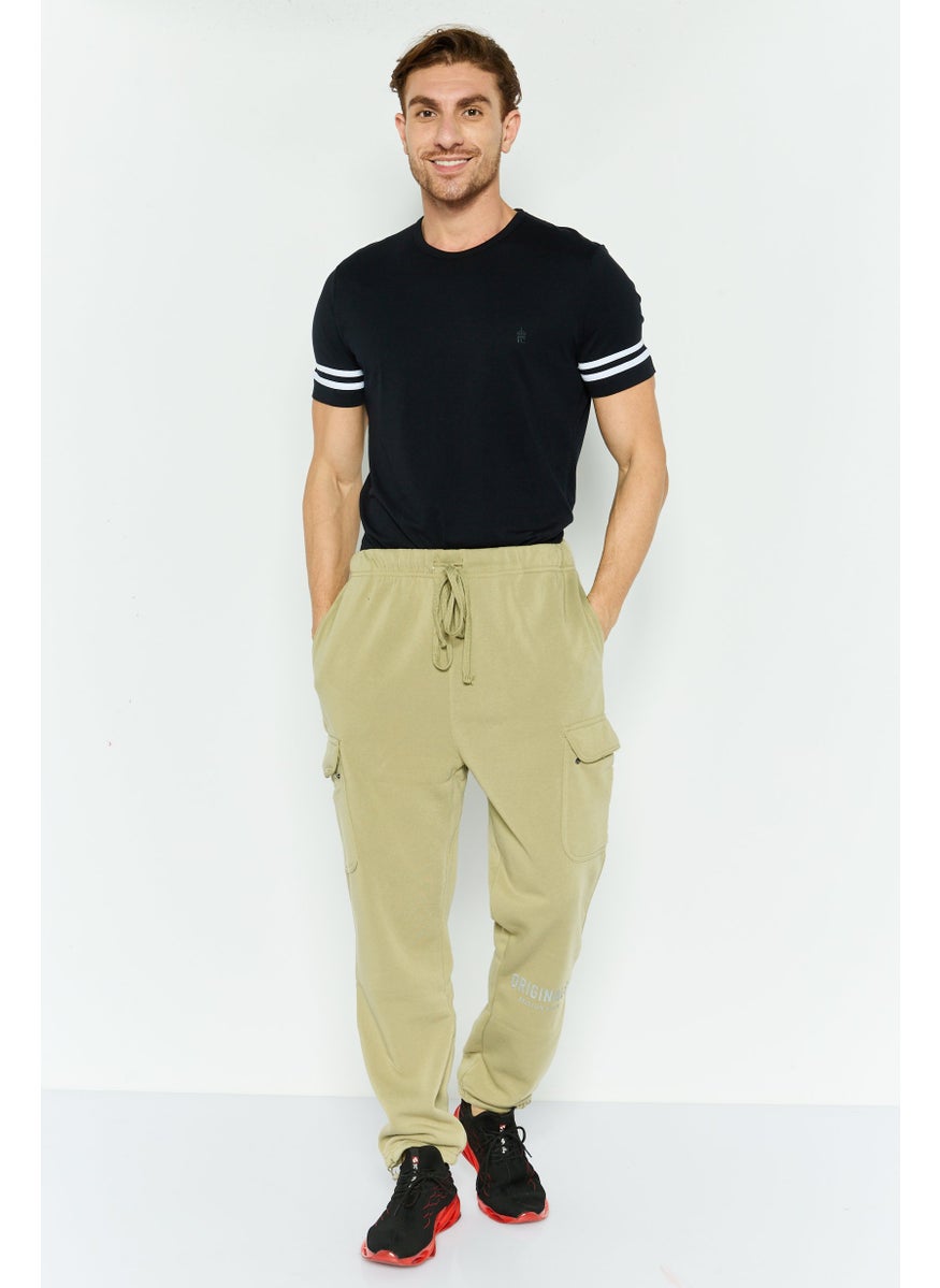 Men Regular Fit Brand Logo Cargo Sweatpants, Olive