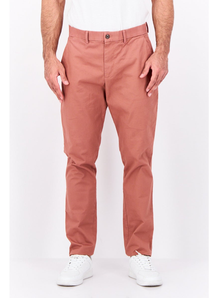 Men Slim Fit Solid Chino Pants, Light Brown