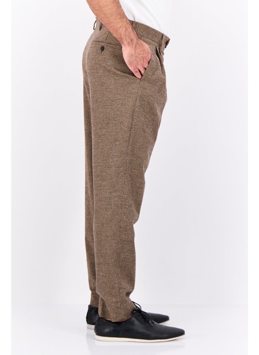Men Regular Fit Houndstooth Chino Pants, Brown