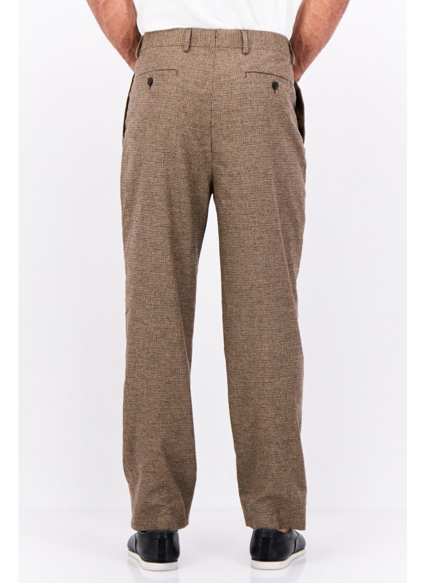 Men Regular Fit Houndstooth Chino Pants, Brown
