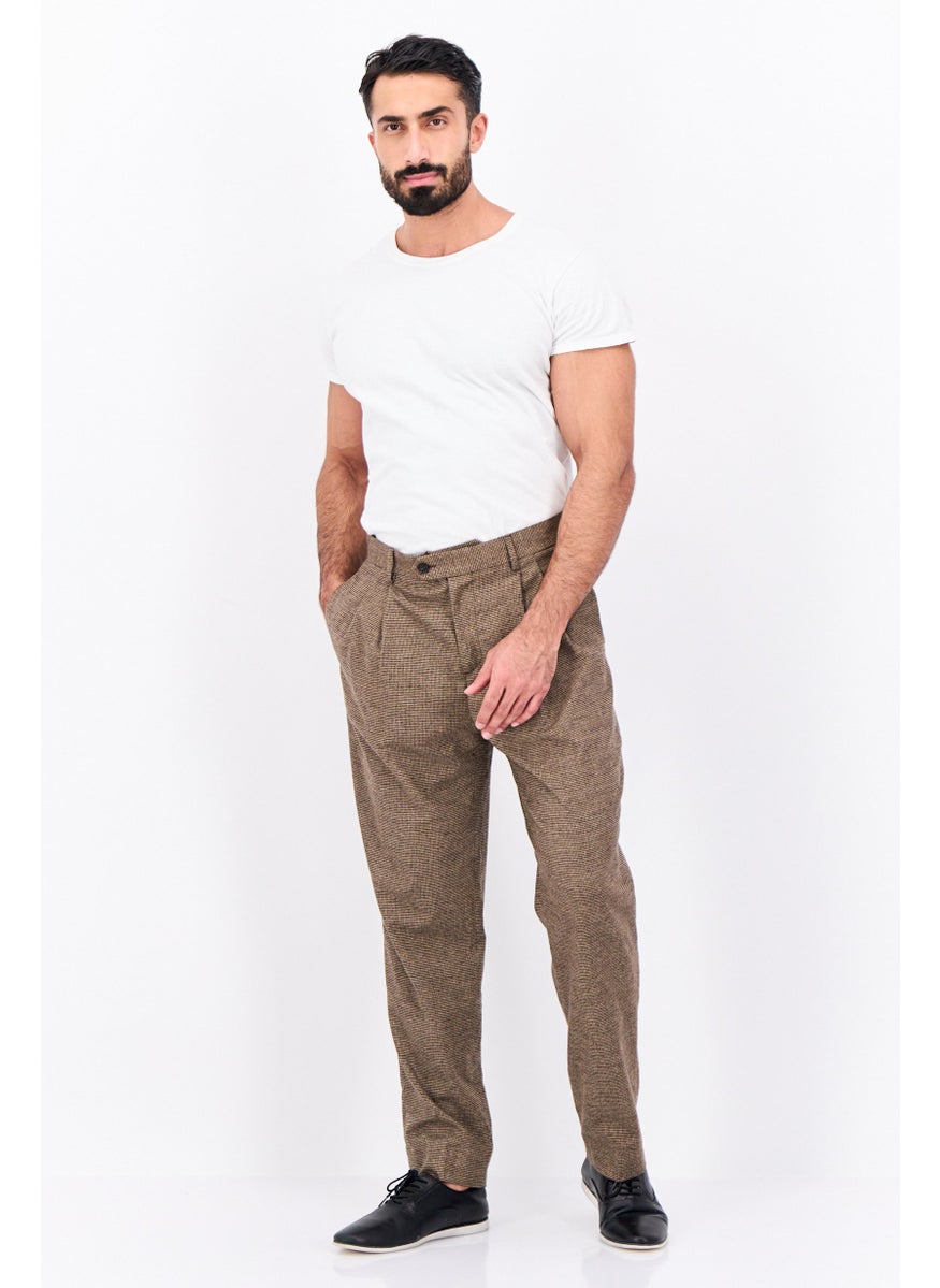 Men Regular Fit Houndstooth Chino Pants, Brown