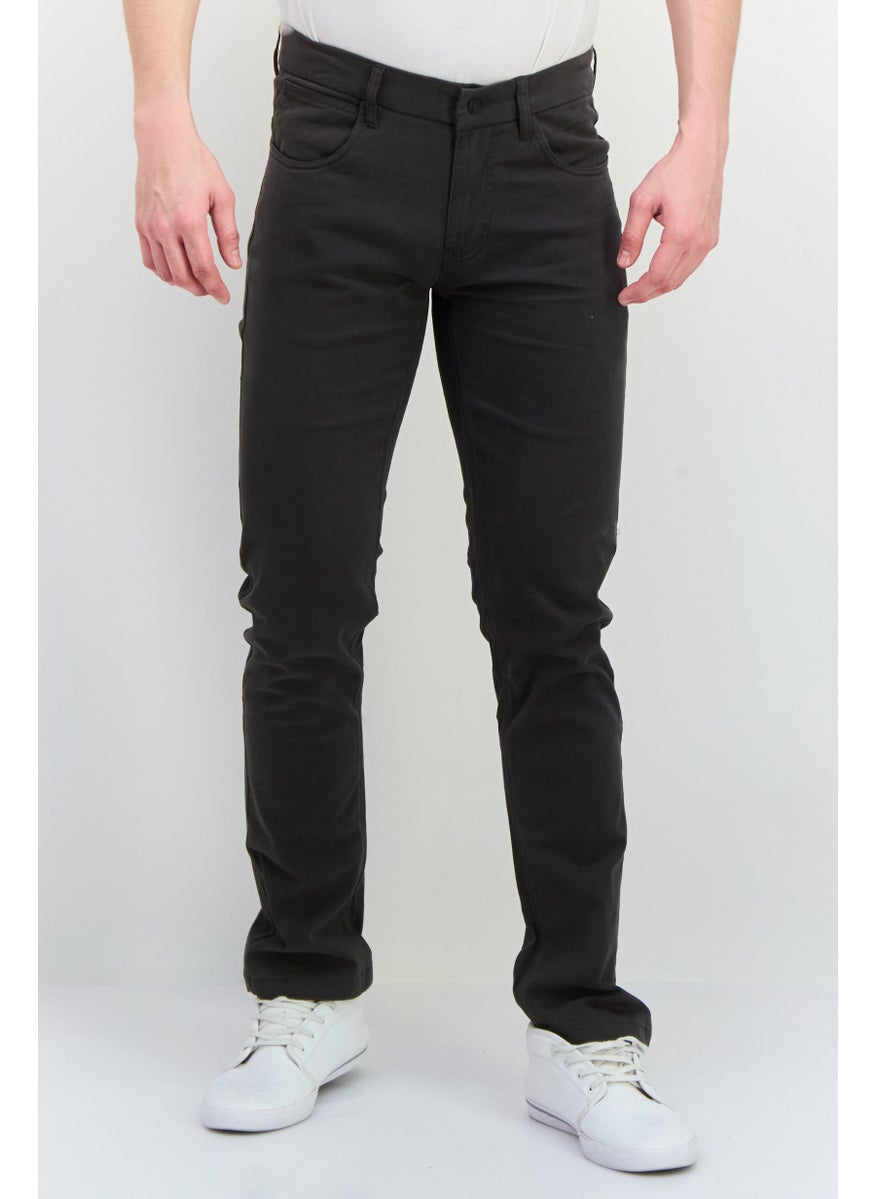 Men Regular Fit Plain Chino Pants, Dark Grey